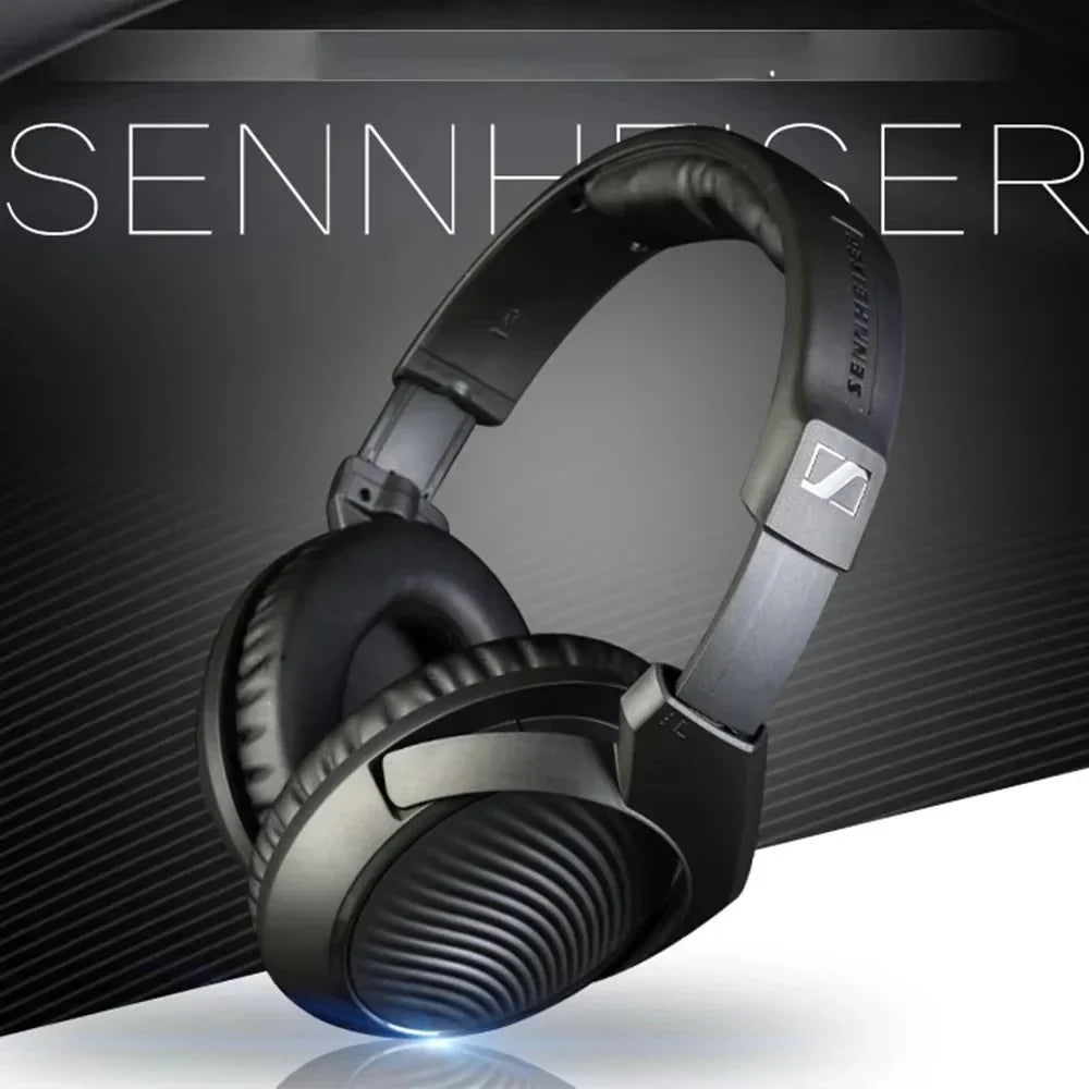 Black sennheiser hd200pro professional monitor headphones with sleek textured earcups and headphones deep bass design