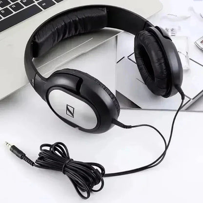 Black sennheiser hd206 noise cancelling over-ear headphones with silver accent, padded earcups, and enclosed dynamic design for sound high resolution