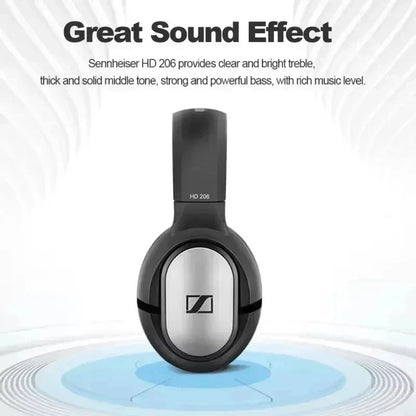 Black and silver sennheiser hd206 noise cancelling headphones with enclosed dynamic design and sound high resolution