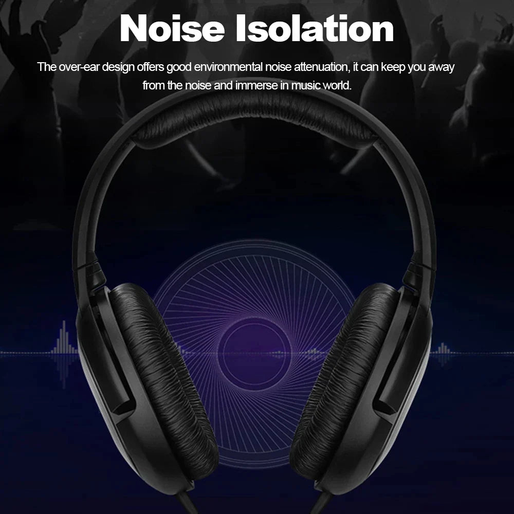 Black sennheiser hd206 ear studio headphones with padded earcups and headband for noise isolation monitor dj headset