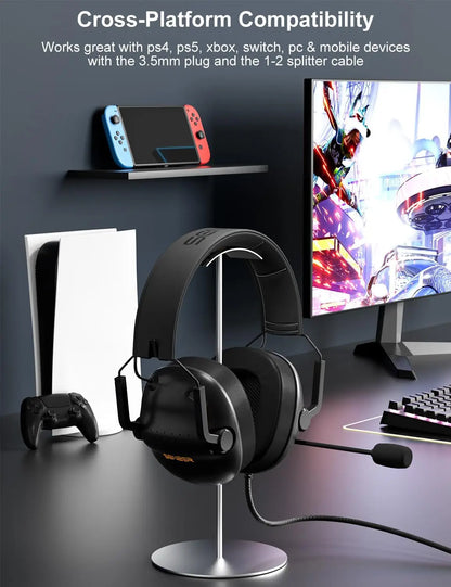Black senzer sg500 pro gaming headset with surround sound pro and noise cancelling microphone for PC and consoles