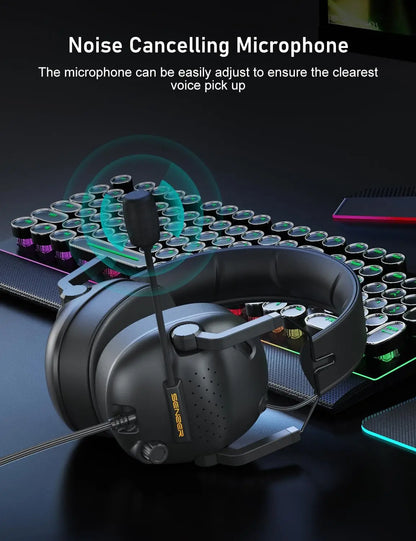 Black senzer sg500 pro gaming headset with surround sound pro and noise cancelling microphone for clear voice pickup