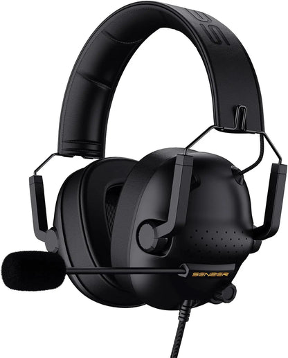 Black senzer sg500 pro gaming headset with padded headband earcups and detachable microphone for surround sound pro use