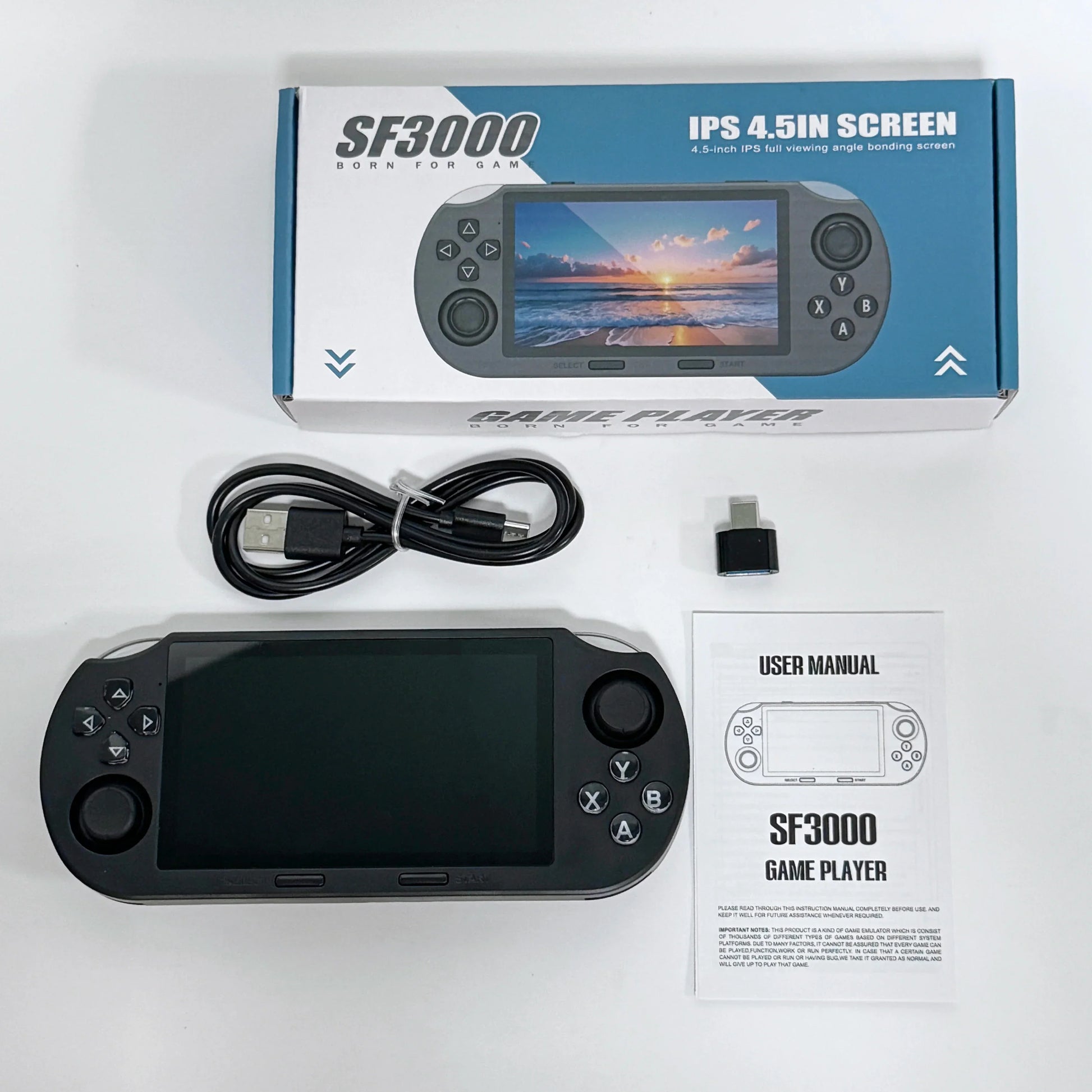 Black sf3000 handheld game console with 4.5-inch large ips screen supporting e-books and music function built-in