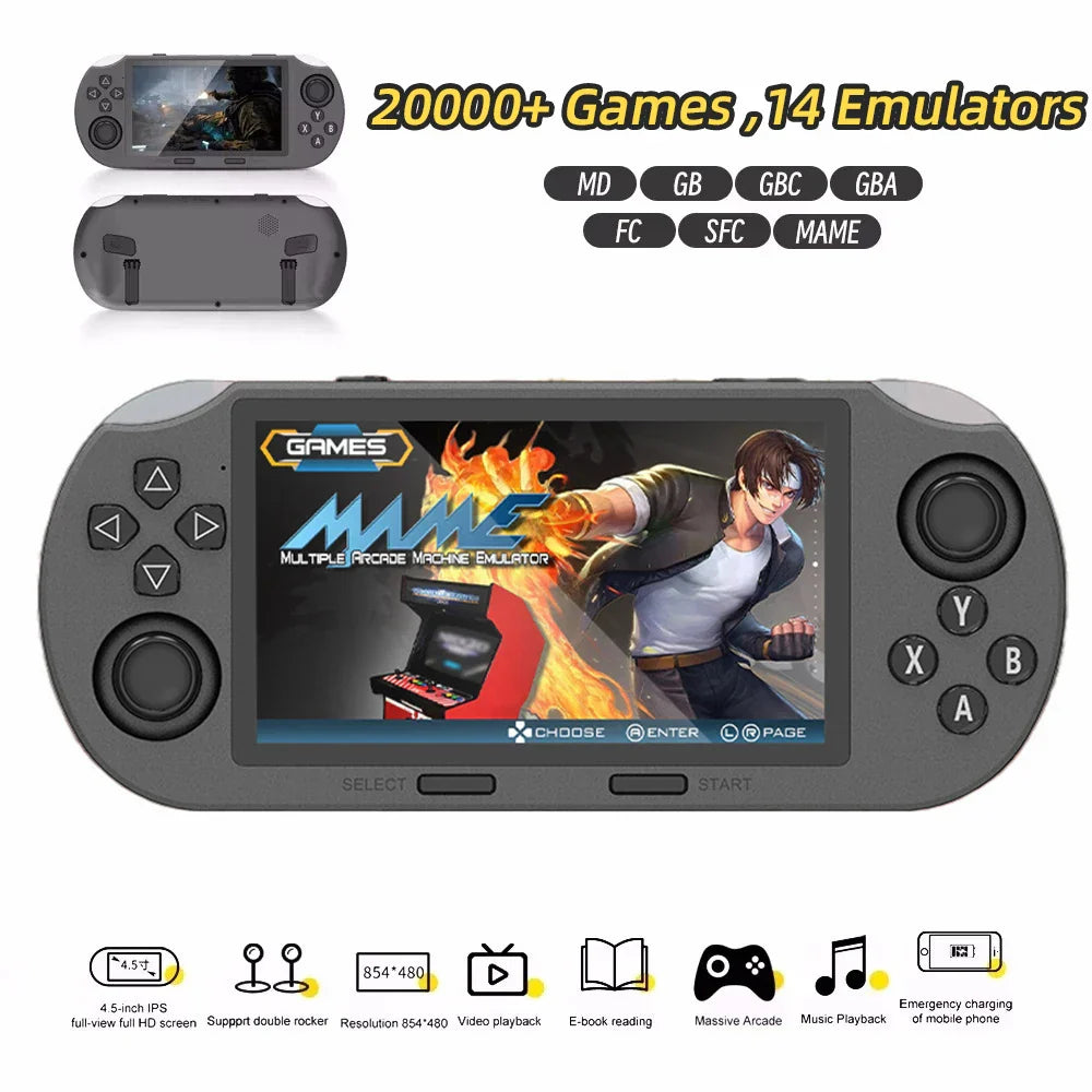 Gray sf3000 handheld game console with a 4.5-inch ips screen supporting e-books and music function built-in