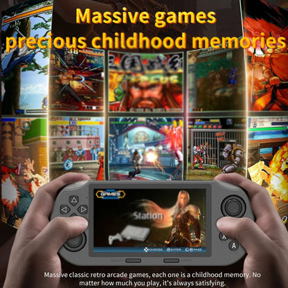 Gray sf3000 handheld game console with 4.5-inch screen supporting e-books and music function built-in displaying game menus
