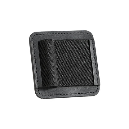 Black leather-trimmed dac amp pouch strap with textured fabric insert and magnetic elastic bands for shanling usb dongles