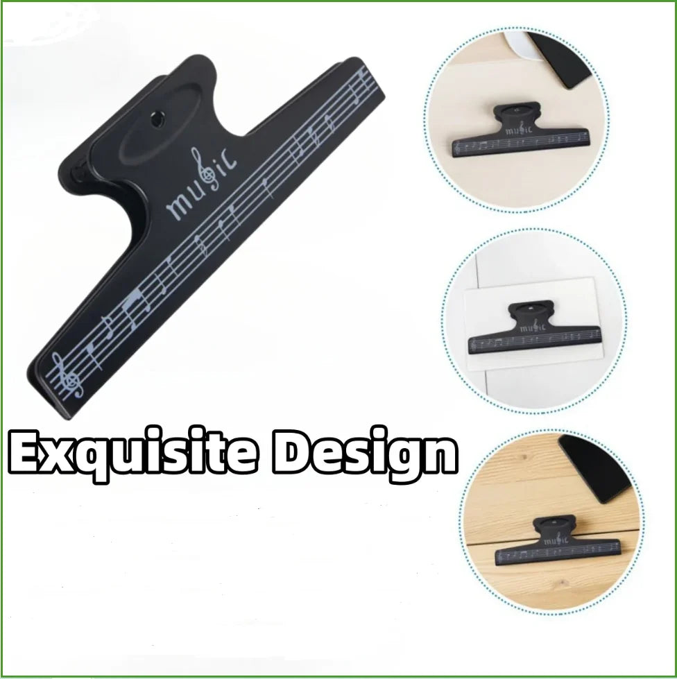 Black clipboard clip with silver musical notes and music engraving for sheet music clips and score fixed clips use