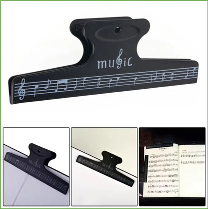 Black sheet music clips with silver engraved musical notes and staff lines for score fixed clips and music clips book use
