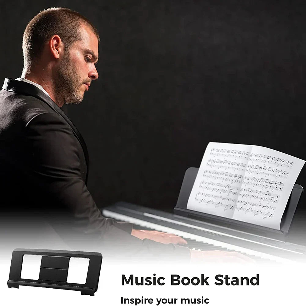 Black plastic sheet music stand with two rectangular cutouts portable desktop book stand for Roland Yamaha P35 P45 P48 P105 P115 P121