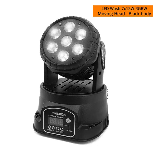 Black plastic shehds 1pcs led 7x12w par light with seven rgbw bulbs and digital control panel for dj lighting
