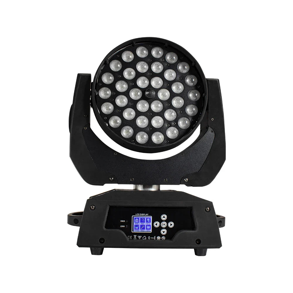 Black led wash zoom moving head spotlight with 36 circular bulbs 36x18w led wash for parties concerts weddings