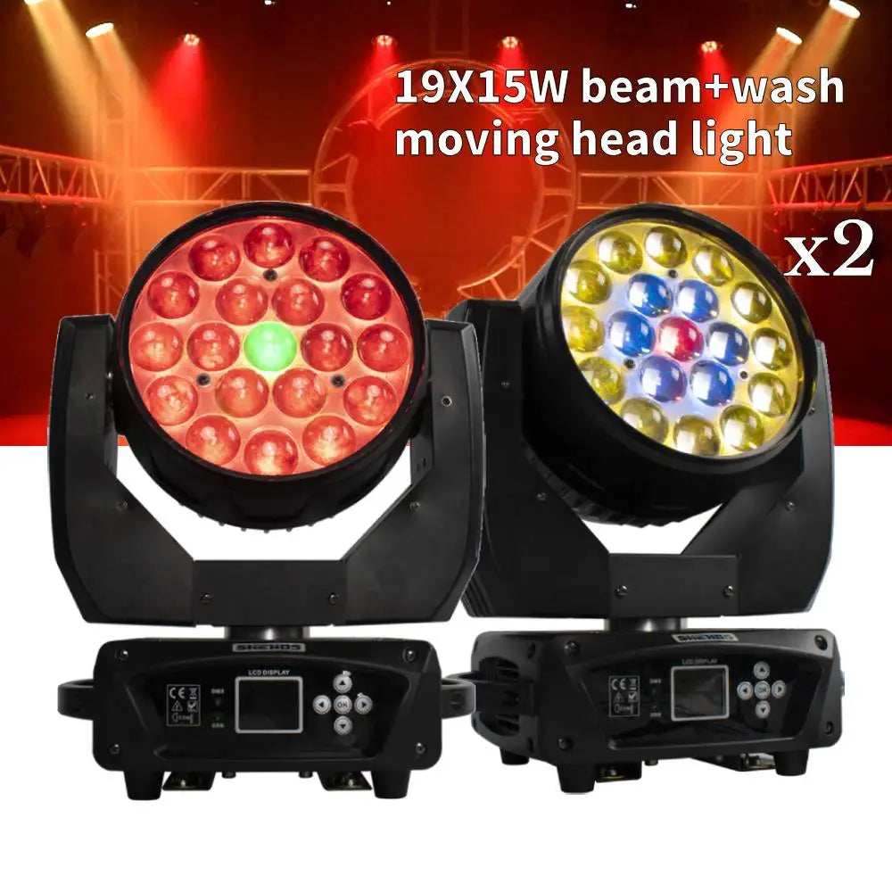 Black led zoom 19x15w rgbw beam wash moving head lights with red green blue yellow led bulbs for dj concerts