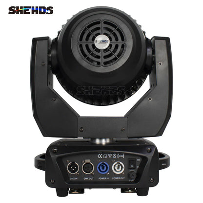 Black shehds brand led zoom 19x15w moving head stage light with circular fan grille and multiple connectivity ports at base