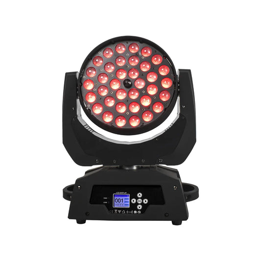 Black led zoom wash moving head spotlight with 36 red leds and lcd panel for shehds 36x18w led disco nightclub wedding use