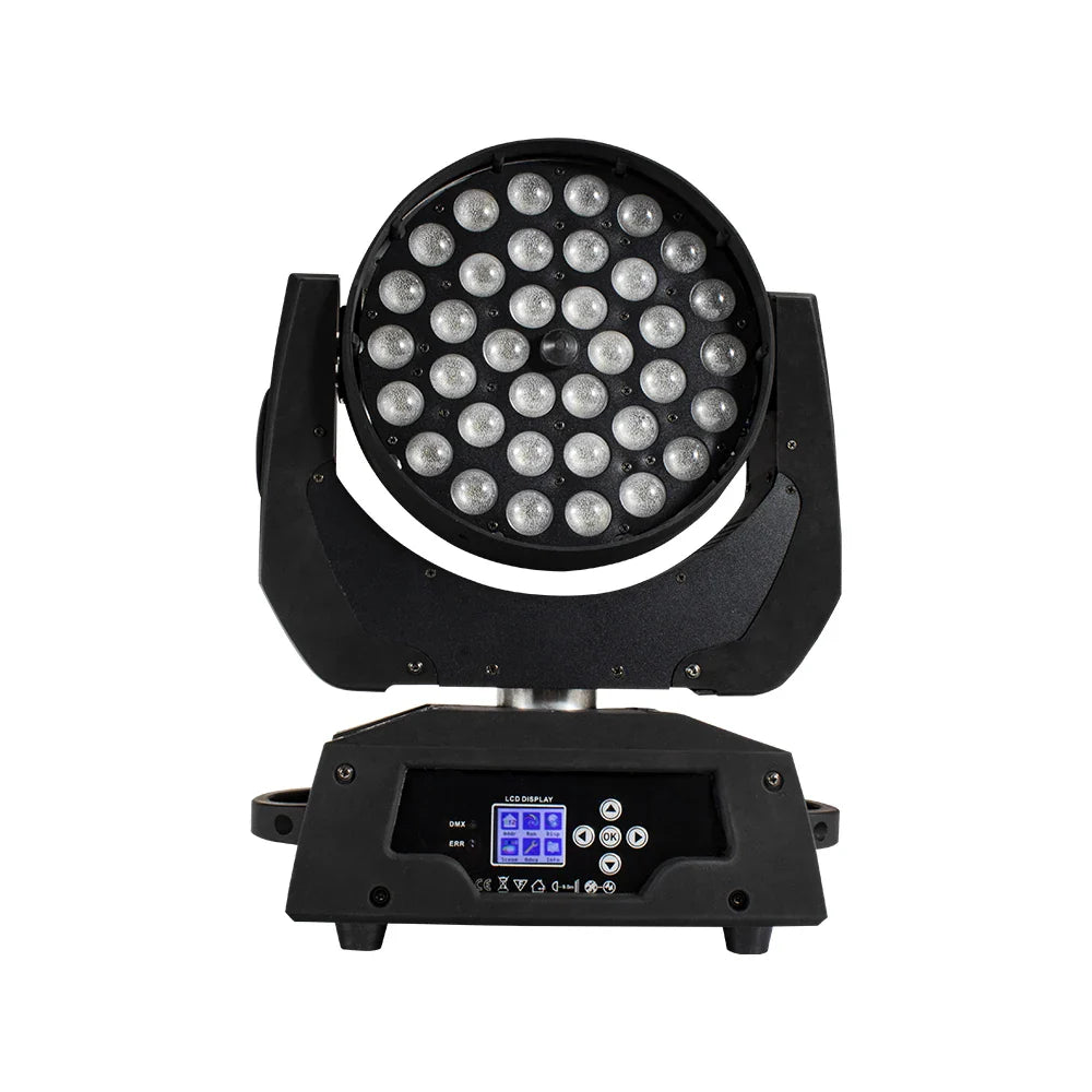Black 36x18w led wash zoom moving head spotlight with 36 circular bulbs for disco music dance events and parties