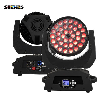 Black shehds led wash zoom moving head light with 36x18w red leds for disco music dance and party use