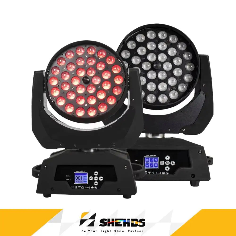 Black led wash zoom moving head lights with 36x18w rgbwa and uv leds for disco music dance events