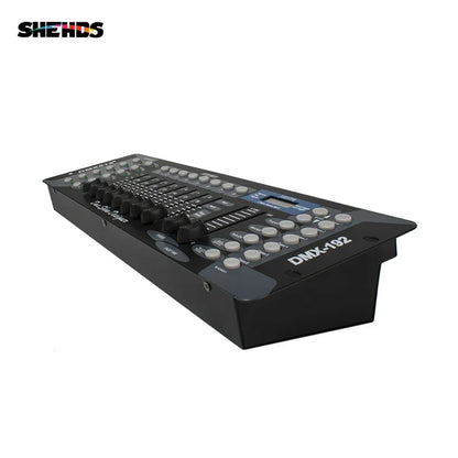 Black shehds dmx-192 controller dj equipment with gray knobs for console stage lighting and moving head spotlights control