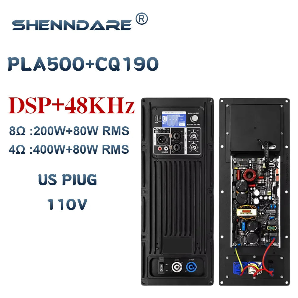 Black shenndare PLA750+CQ190 active speaker amplifier with dsp 48khz front display and rear subwoofer power amplifier board