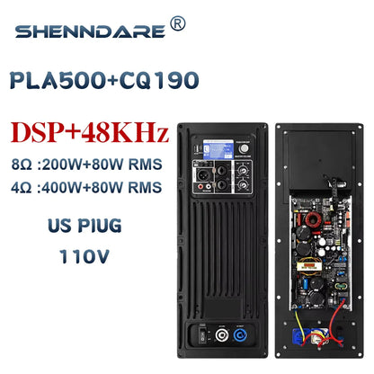 Black shenndare PLA750+CQ190 active speaker amplifier with dsp 48khz front display and rear subwoofer power amplifier board