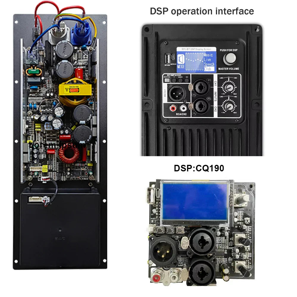 Black shenndare pla750+cq190 active speaker amplifier with built-in dsp circuit board for 2-channel dj subwoofer power amplifier