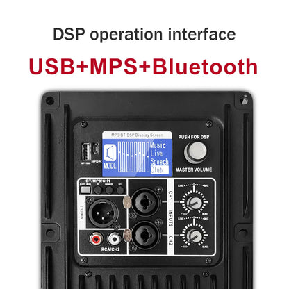 Black rectangular shennDare PLA750+CQ190 active speaker amplifier with dsp interface usb mp3 bluetooth 2-channel dj subwoofer power amplifier
