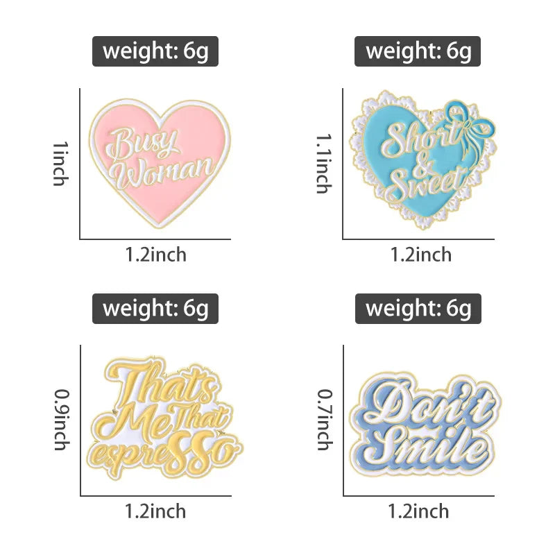 Pink and blue sweet enamel pins with decorative edges and scripted text for smile brooches clothes accessories gift