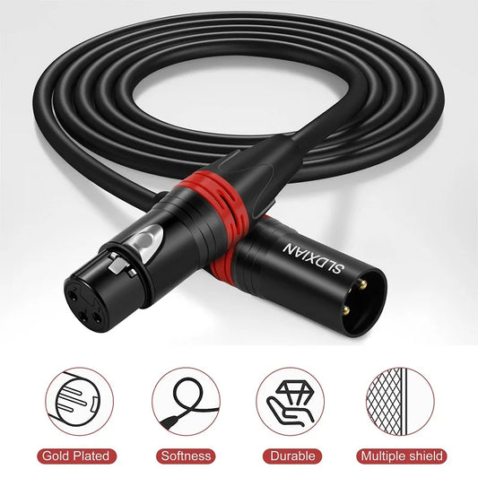 Black shuliancable xlr microphone cable with red bands gold-plated connectors durable shield used for recording studio speaker