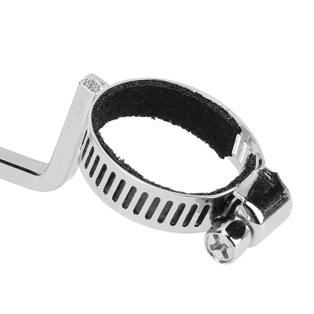 Chrome-finished metal hose clamp with black rubber lining and hex screw for silver flute music clip cup holder expander