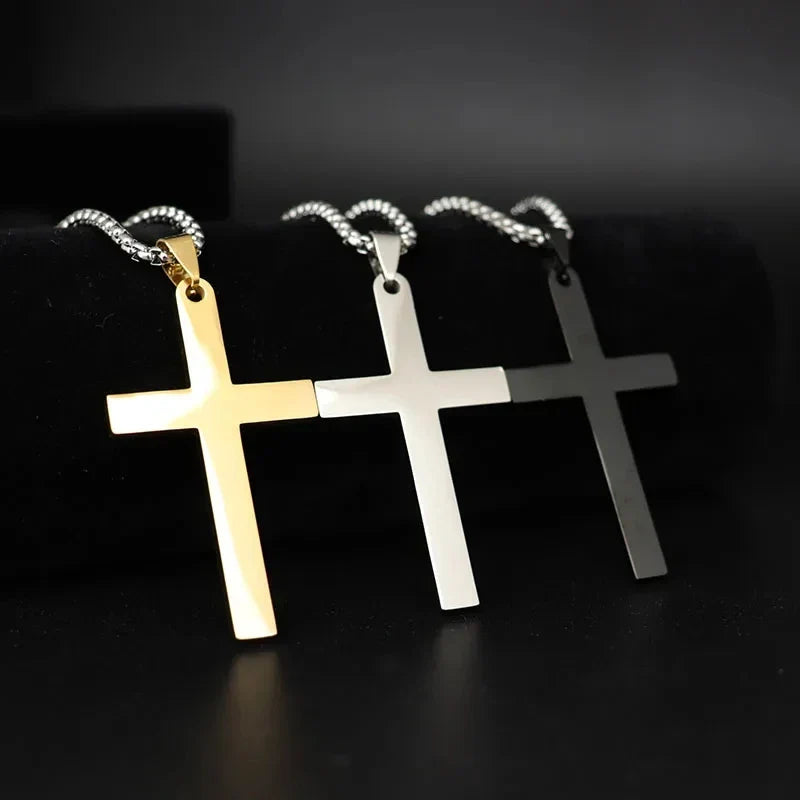 Three stainless steel circle pendant necklaces in gold silver and black chain christ cruz for men boys cool jewelry