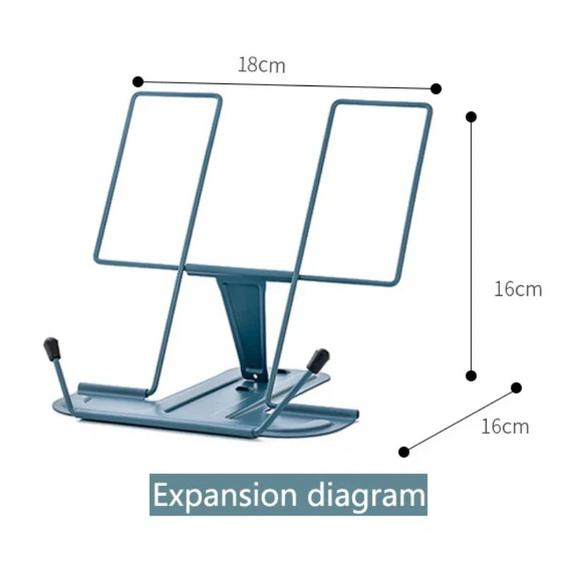 Blue metal reading stand with adjustable height and width foldable and stable metal reading stand for books and music scores