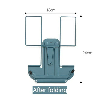 Teal metal reading stand with foldable design, adjustable bookshelf portable for music score stand, 18cm wide 24cm tall