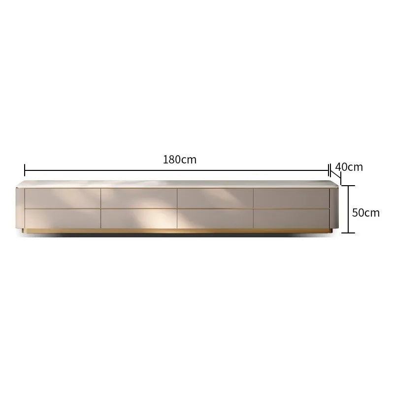 Modern beige ornament tv stand with six drawers and gold-tone trim for television salon home or stand floor design