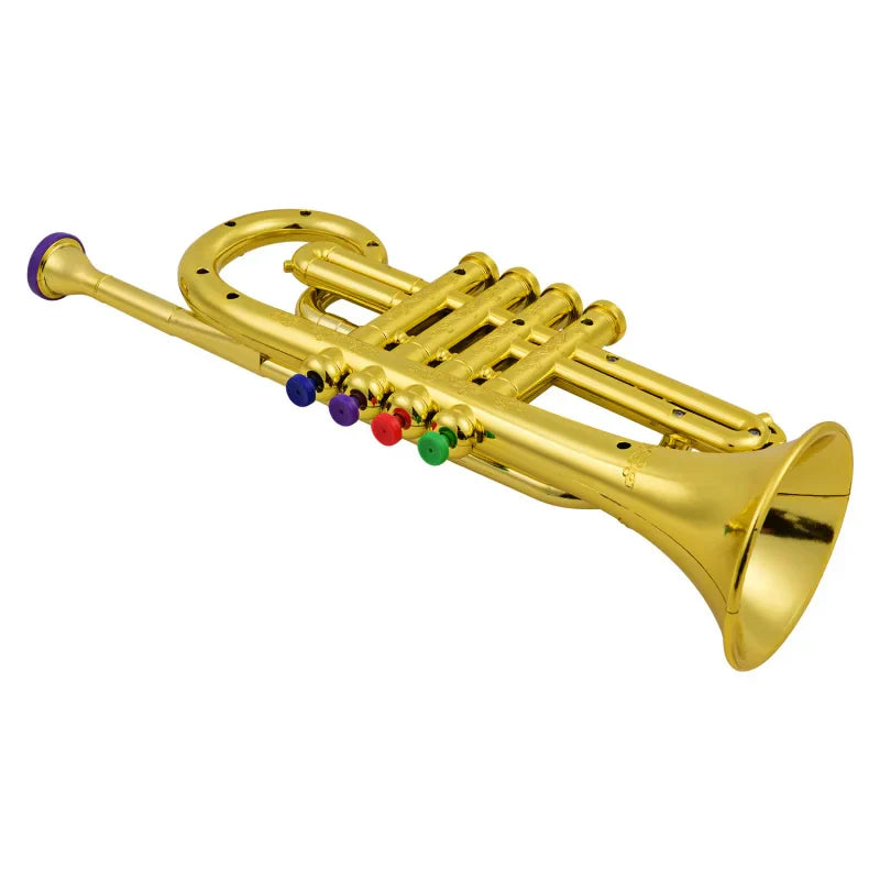 Golden brass simulated trumpet music wind instrument with colorful keys made of environmentally friendly abs material for entertainment