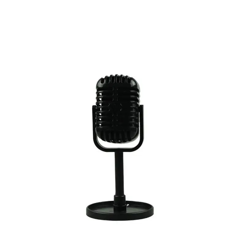 Black simulation classic retro vocal microphone vintage with ribbed grille and stand for live performanc karaoke use