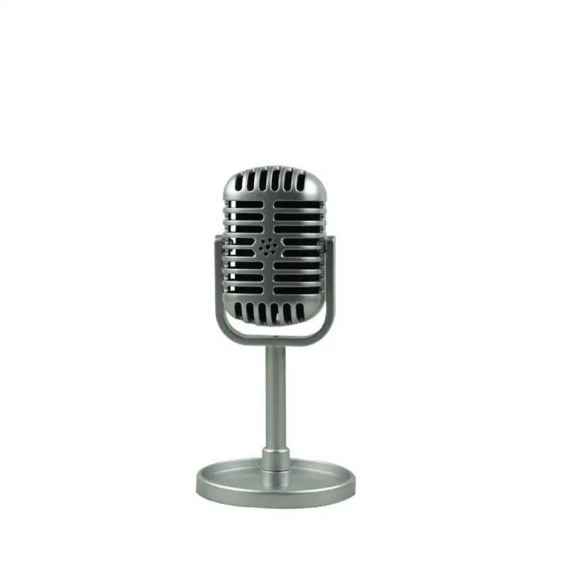 Vintage style silver simulation classic retro vocal microphone with classic grille and universal stand for live performanc karaoke