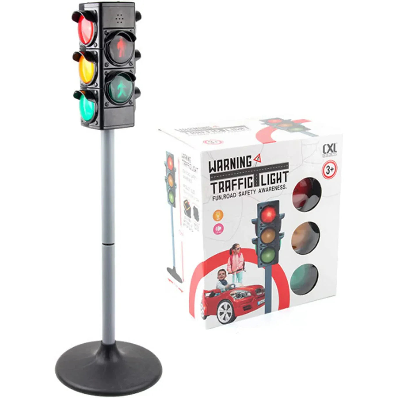 Black plastic traffic light toy with red yellow and green lights on silver pole simulation traffic light puzzle toy model