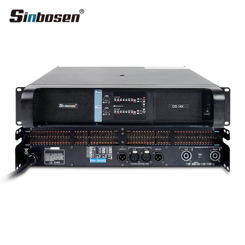 Black sinbosen ds-14k 2 channel 4000w sound professional subwoofer power amplifier with sleek rack-mountable design and ventilation panel