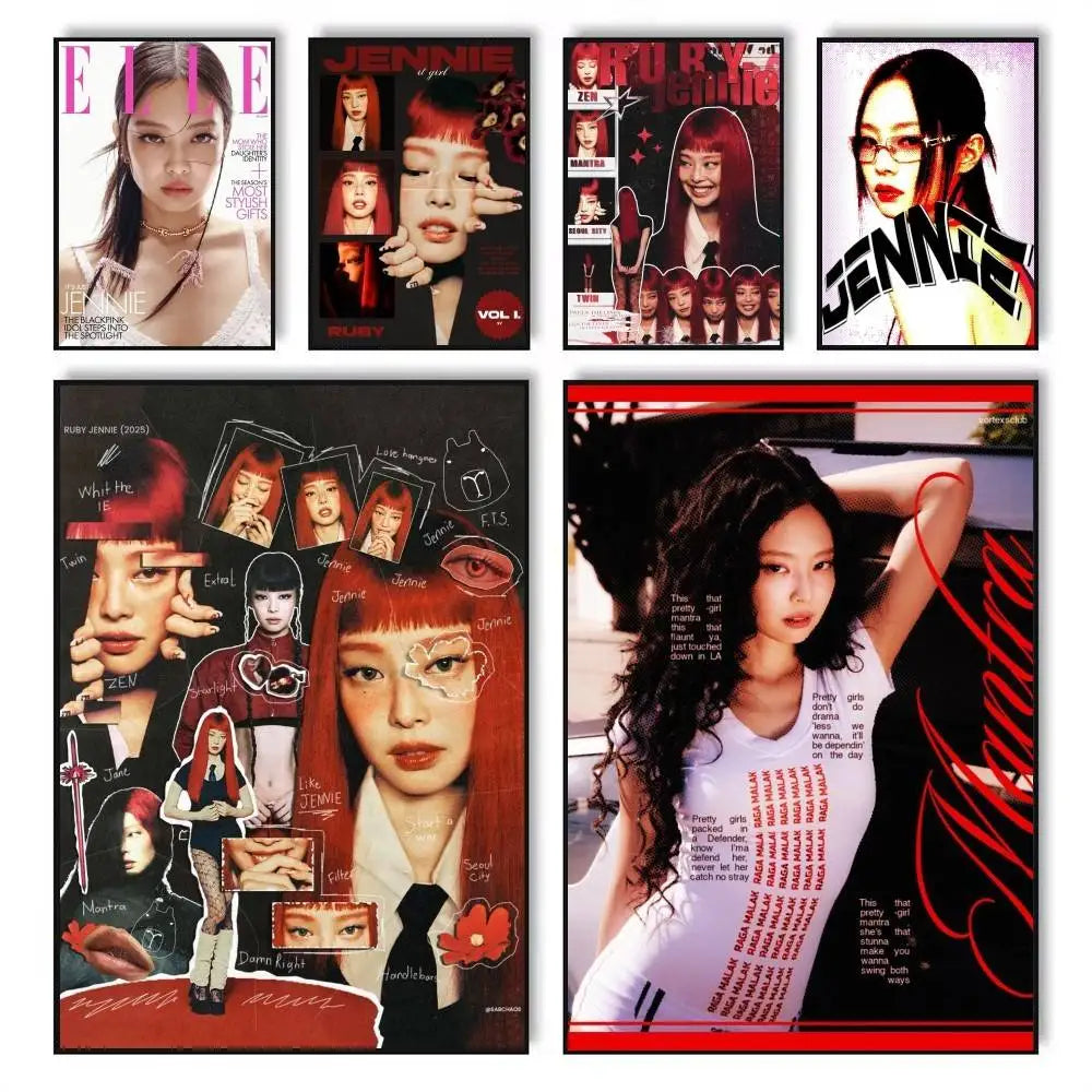 A collage of six retro style jennie posters in vibrant colors for home or e sports room wall art decor print