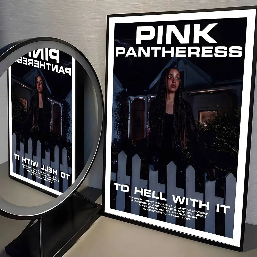 Black and white framed modern graphic poster of pink pantheress album for living room home decor