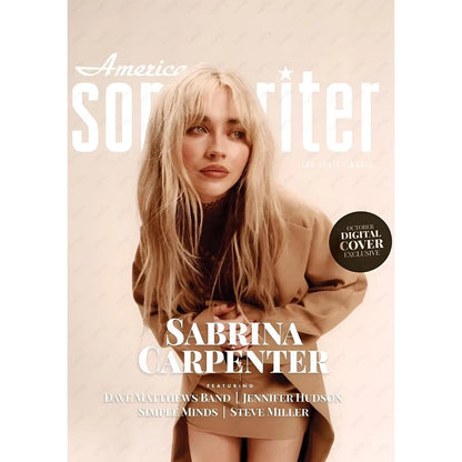 Singer Sabrina Carpenter portrait poster sticky wall art featuring modern graphic design in tan oversized coat print