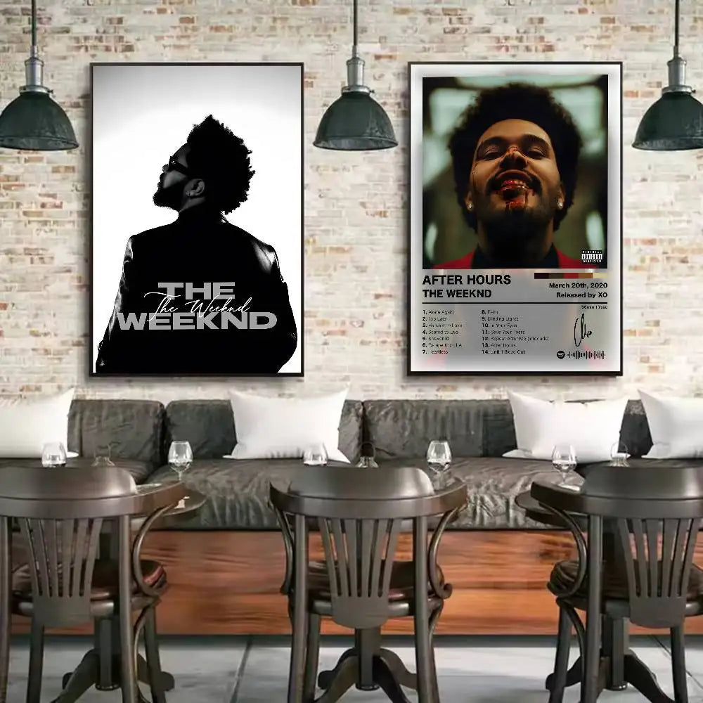 Black and white framed the weeknd poster featuring a silhouette with modern graphic for living room decor