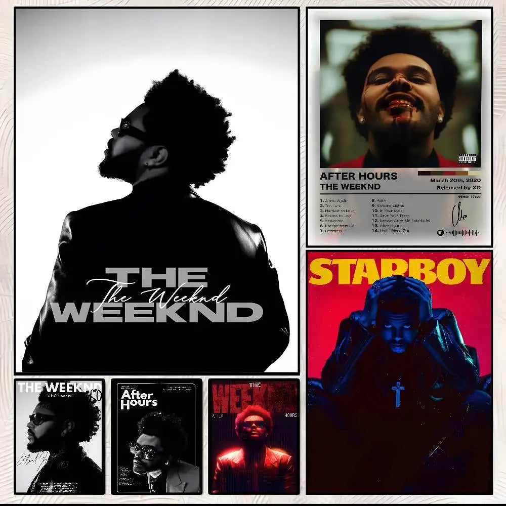 Black and white singer t the weeknd poster art with silhouette and modern graphic for living room wall decoration