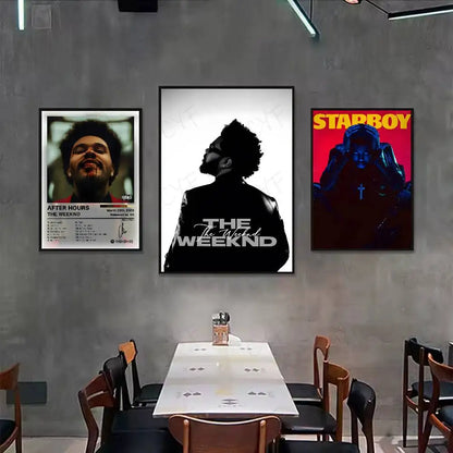 Three framed the weeknd modern graphic posters in black white red and color for living room wall decoration