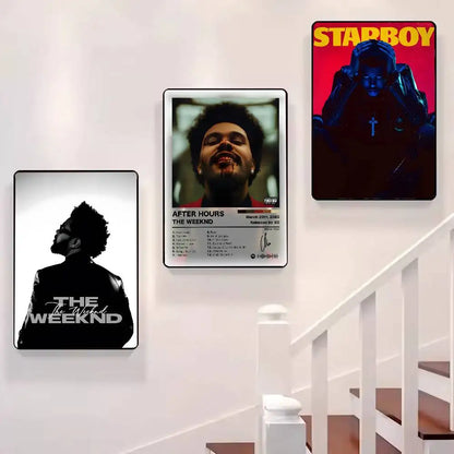Three framed the weeknd posters featuring modern graphic black and white silhouette and after hours album art for living room decor
