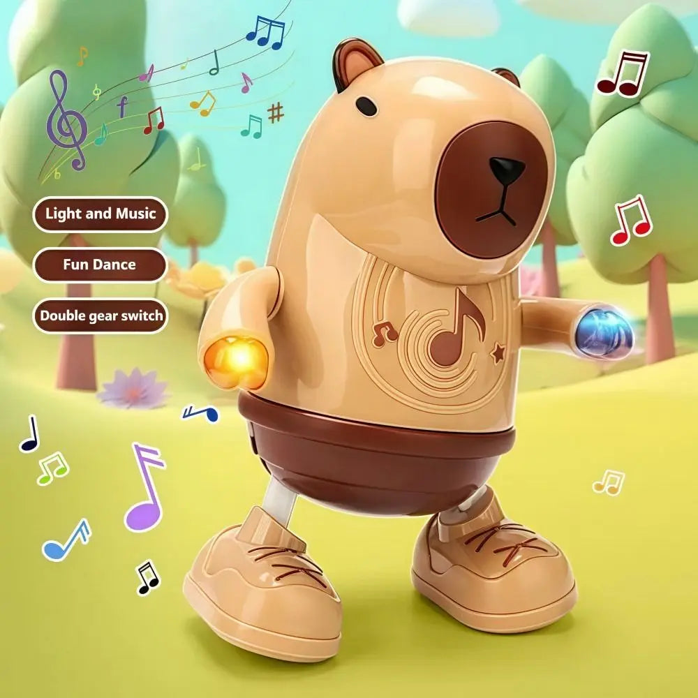 Tan and brown plastic electric capybara toys with musical notes design glowing hands and dance-capable features