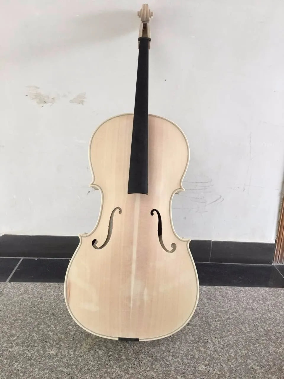 Sinomusik handmade custom unfinished white cello with professional grade italian craftsmanship and black strings
