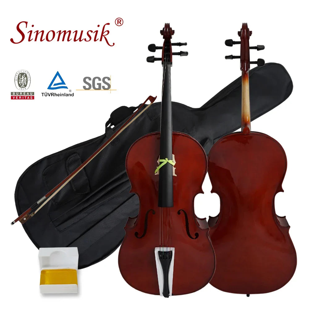Sinomusik high quality cello with rich red brown spraying varnish wooden body and professional string musical design