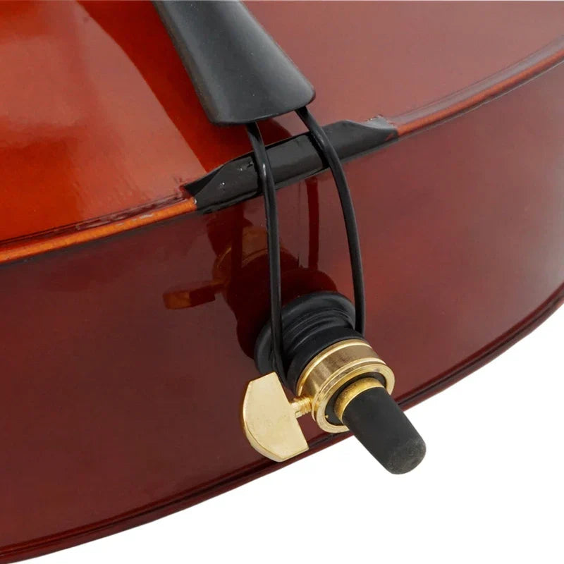 Black elastic strap with gold metal clasp attached to sinomusik high quality red brown spraying cello varnish instrument